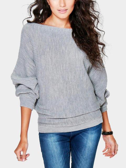 Manga Larga Gris Suelta Jumper