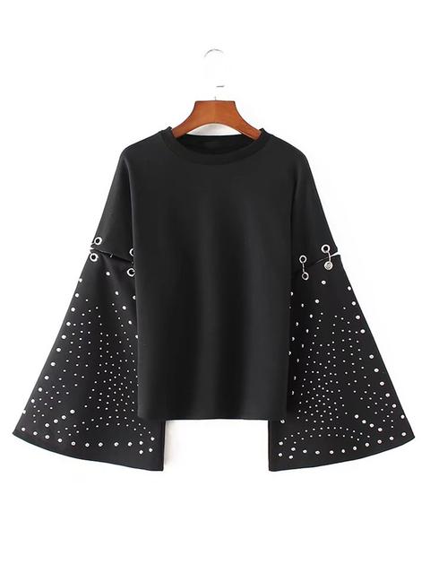 Studded Detail Oversized Sleeve Ring Linked Sweatshirt