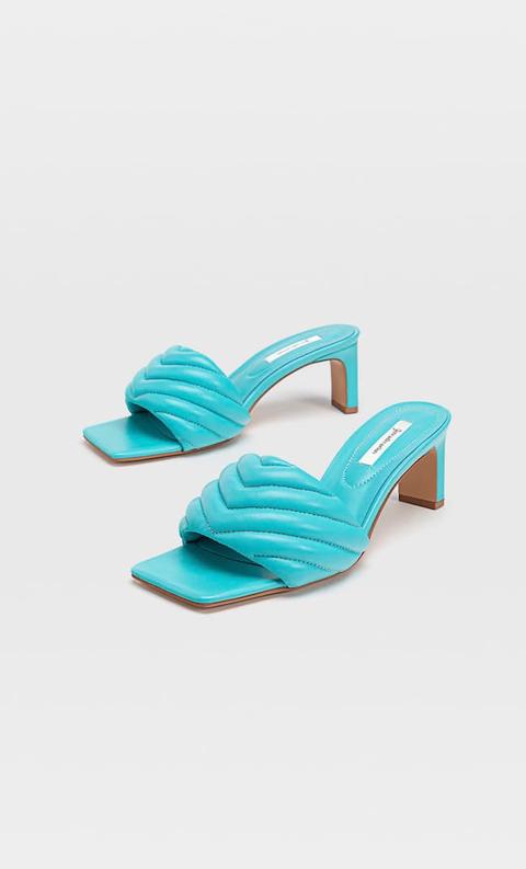 Stradivarius Mules Turquoises Matelassées À Talons Femme Bleu Turquoise 37