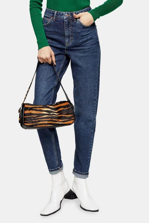 Mid Blue Premium Mom Tapered Stretch Jeans