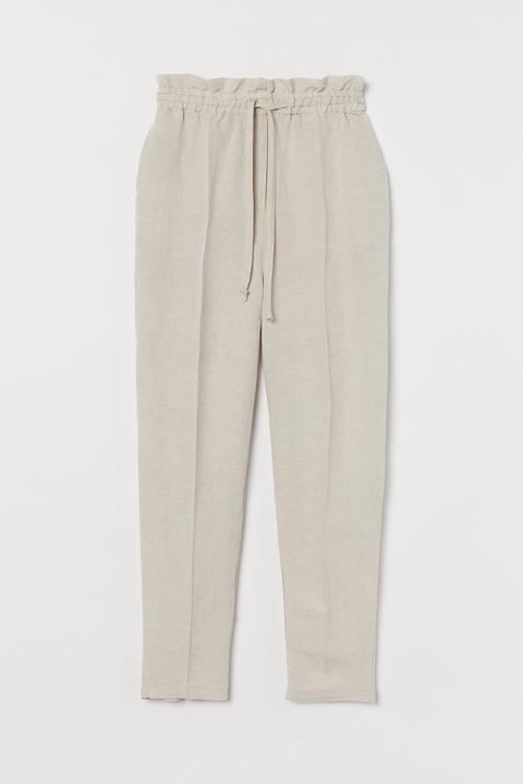 Pull-on Linen-blend Trousers - Beige