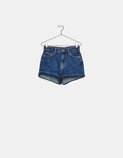 Short Jean Taille Haute À Revers