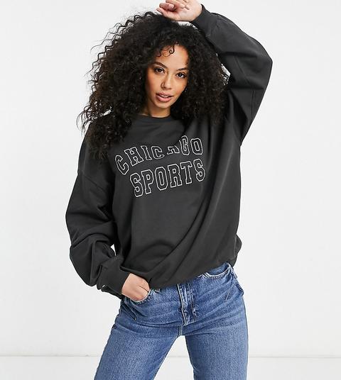 Asos Design Tall Sweatshirt With Chicago Sport Graphic In Charcoal-grey