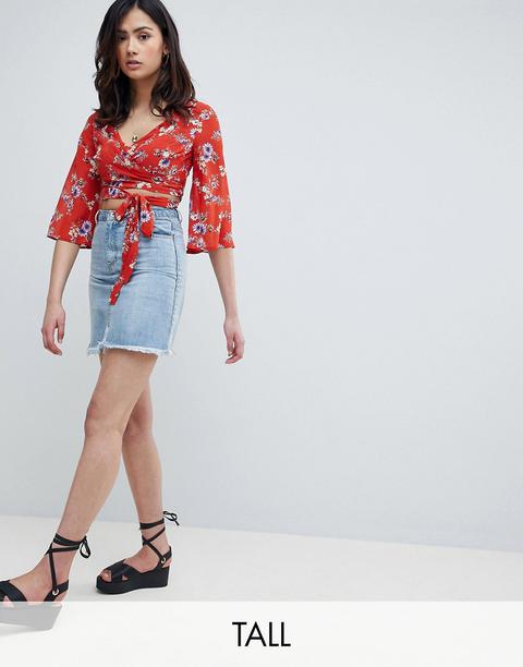 Missguided Tall - Minigonna In Denim Con Orlo Grezzo - Blu