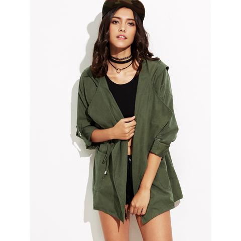 Cappotto Con Cappuccio Con Coulisse E Tasche - Verde Militare