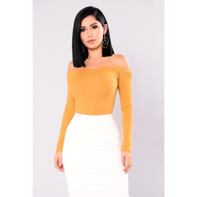 mustard yellow off the shoulder top