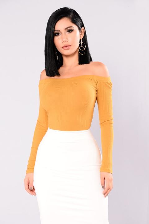 Overdrive Off Shoulder Top - Dark Mustard