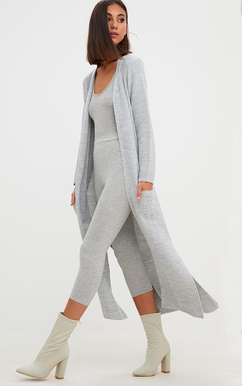 Grey Pocket Front Maxi Cardigan, Grey