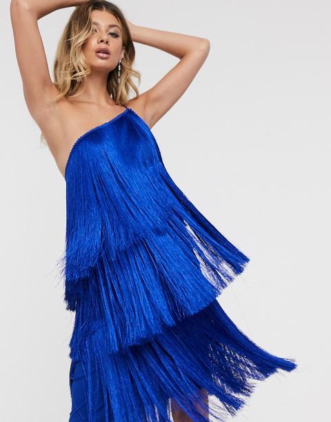 Vestido Midi Asimétrico Con Flecos De Asos Design-azul