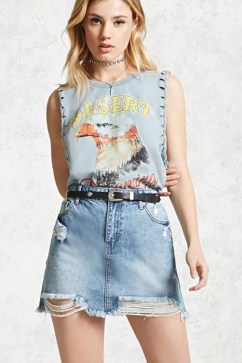 Distressed Denim Mini Skirt