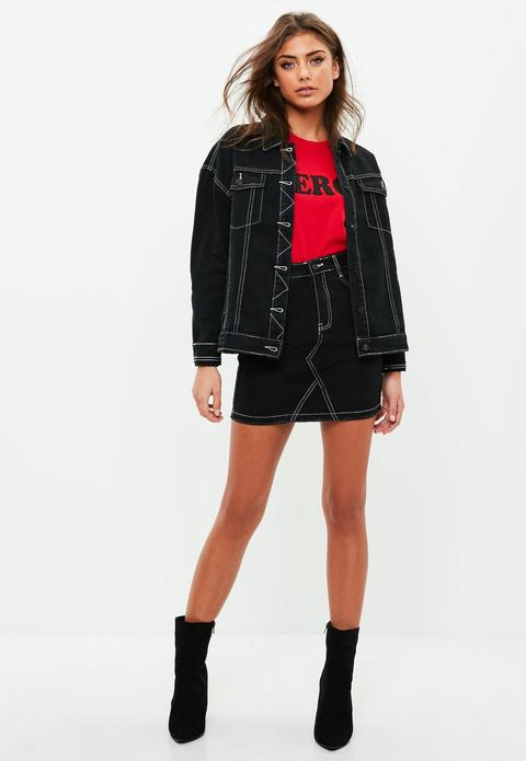 Black Contrast Stitch Denim Jacket, Black