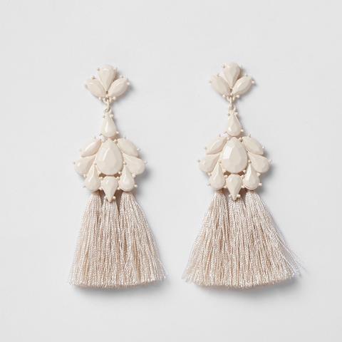 Cream Tassel Drop Earrings