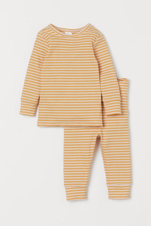 2-piece Ribbed Cotton Set - Yellow