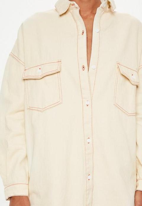 Beige Oversized Denim Shirt Dress