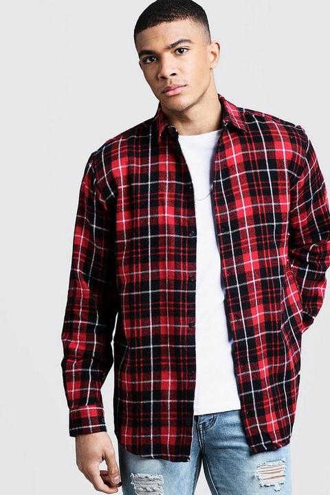Oversized Long Sleeve Red Check Shirt