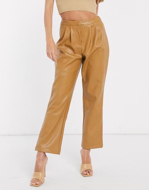 Vero Moda Leather Look Trousers In Camel-brown