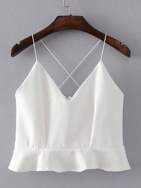 Criss Cross Back Ruffle Hem Cami Top