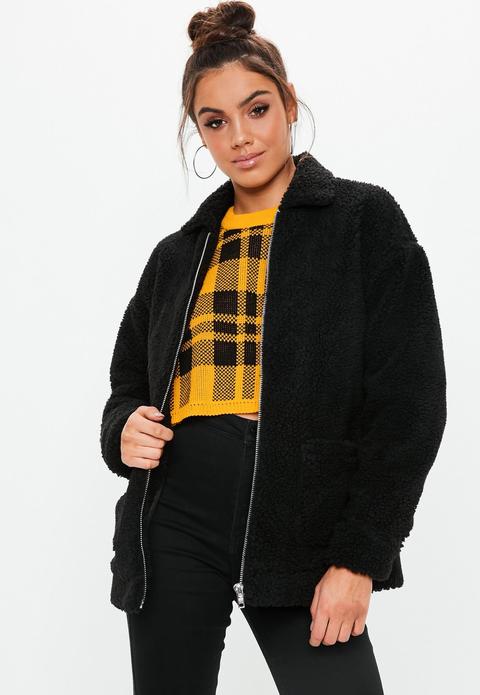 black oversized borg jacket