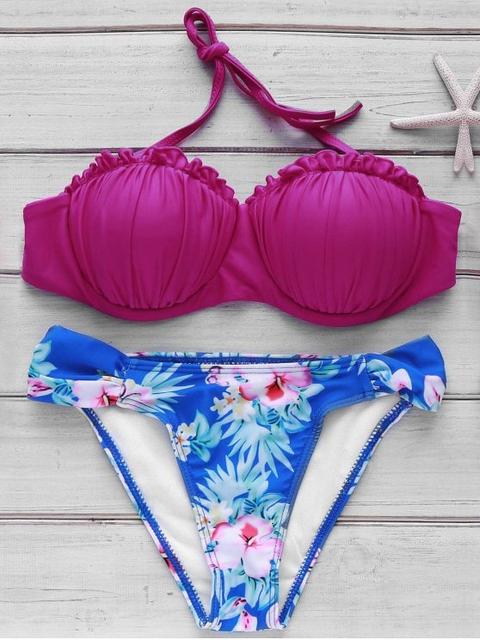 Traje De Bikini Con Color Bloque Con Estampado De Flor Minúsculo