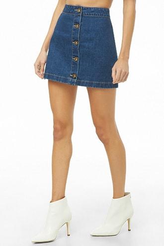 denim mini skirt with buttons