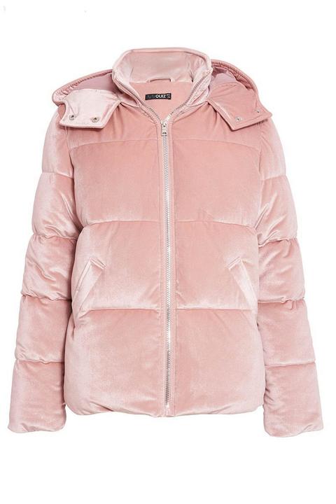 Dusky Pink Velvet Puffer Jacket from Quiz on 21 Buttons