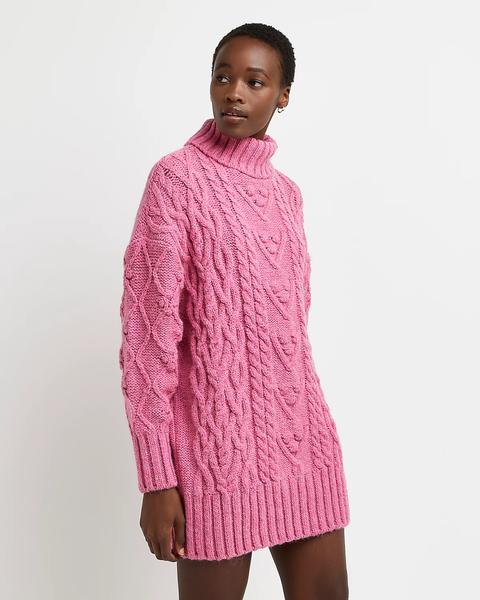 Pink Chunky Cable Knit Dress