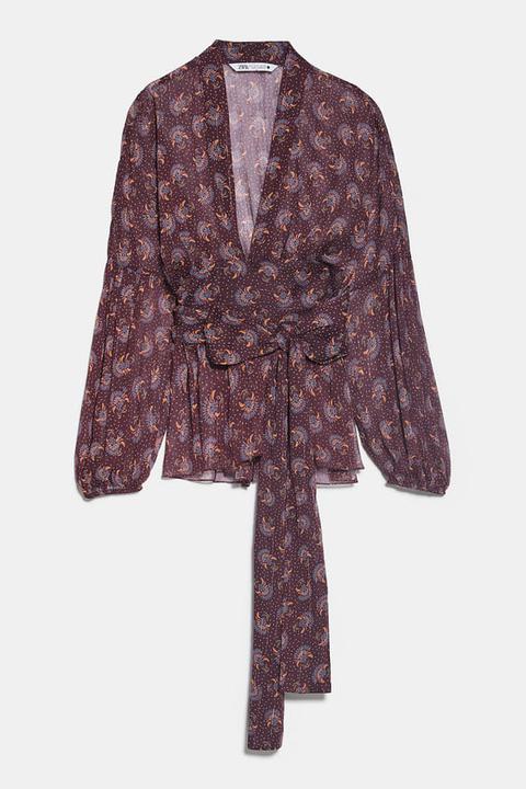 Printed blouse with bow zara Outlet