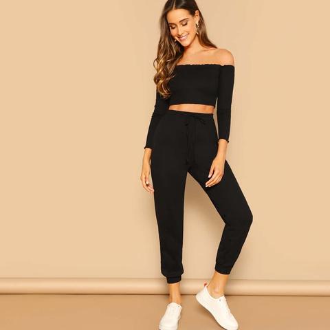 Crop Top Avec Épaules Dénudées & Pantalon