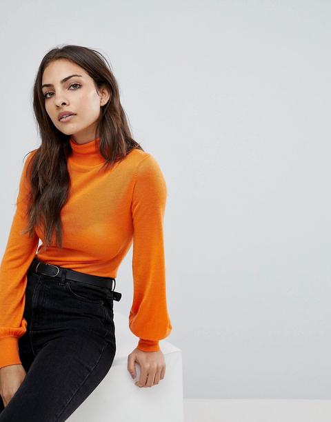 Warehouse - Maglione Dolcevita Con Maniche A Campana - Arancione