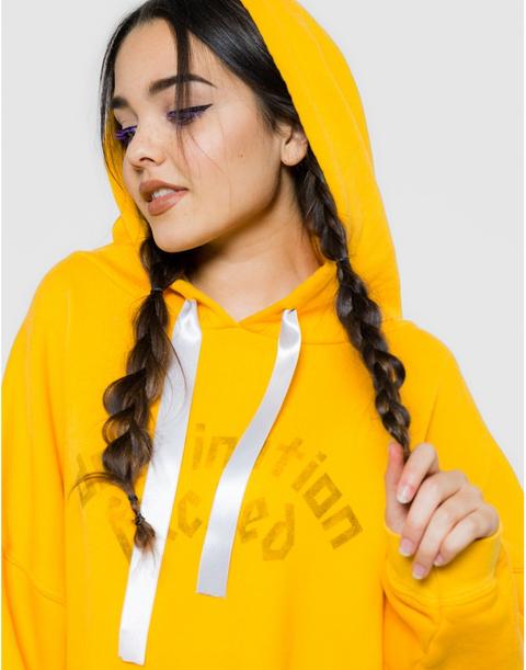 Sudadera Con Capucha Con Tiras De Satin Amarillo Oscuro