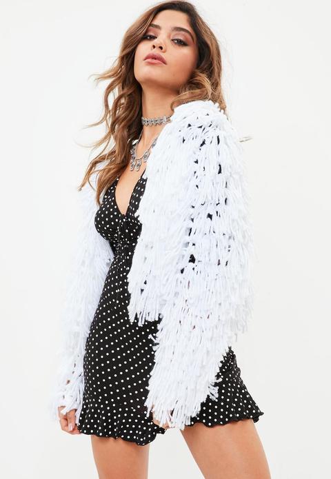 Premium White Shaggy Crop Cardigan, White