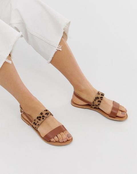 Sandalias Planas De Cuero Con Diseño De Leopardo De Park Lane-tostado