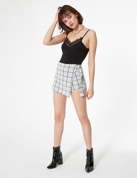 Jupe Short À Carreaux Grise Et Noire
