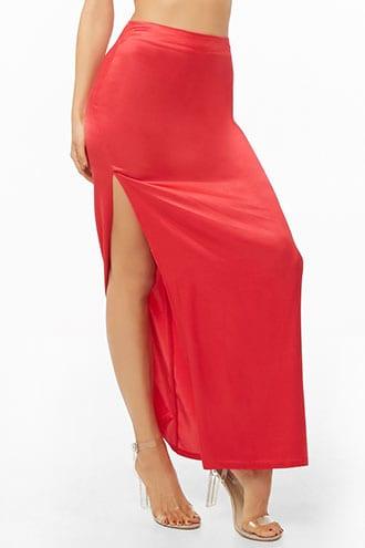 Forever 21 Satin Maxi Skirt , Red