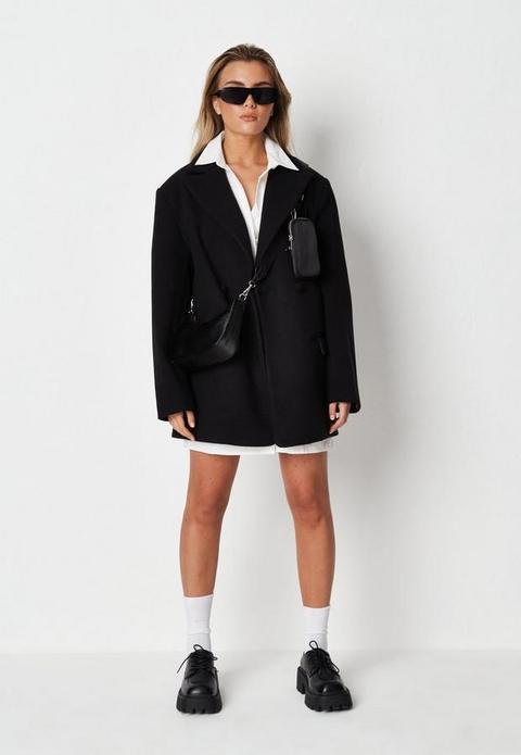 Black Oversized Boyfriend Blazer Coat, Black