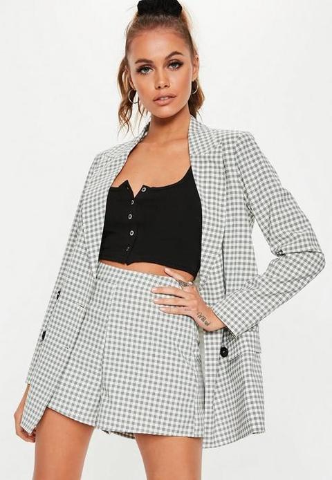 Grey Checked Co Ord Mini Shorts, Grey