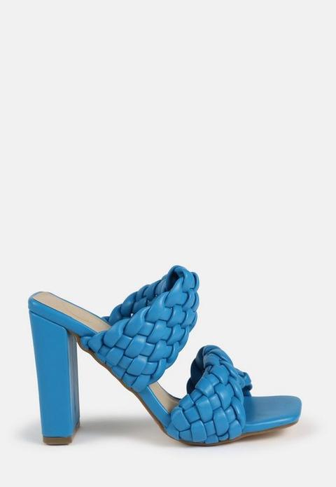 Blue Woven Twist Block Heeled Sandals, Blue