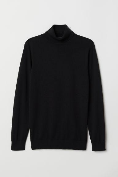 H & M - Knitted Polo-neck Jumper - Black