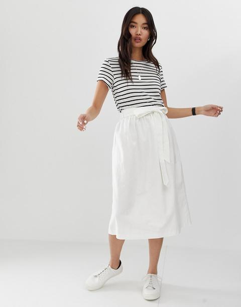 Falda Midi De Corte Completo En Lino De Asos Design