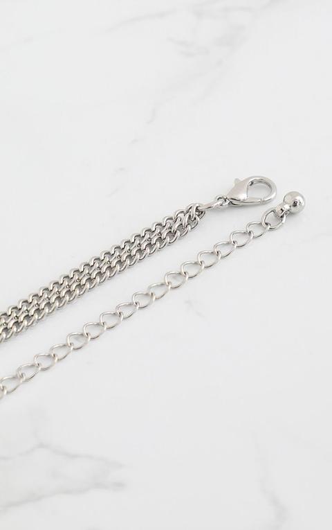 Silver Coin Bull Horn Layered Necklace