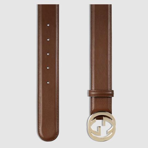 Leather Belt With Interlocking G Buckle