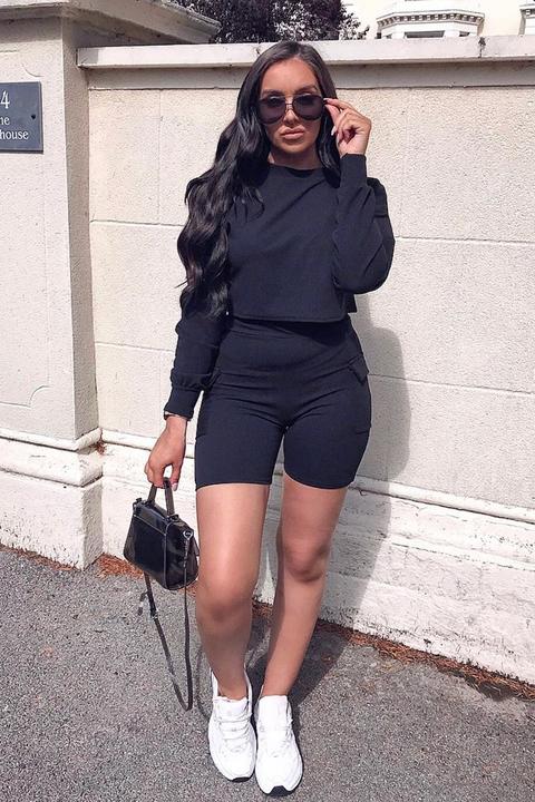 Black Crop Top And Shorts Co-ord Set - Fina