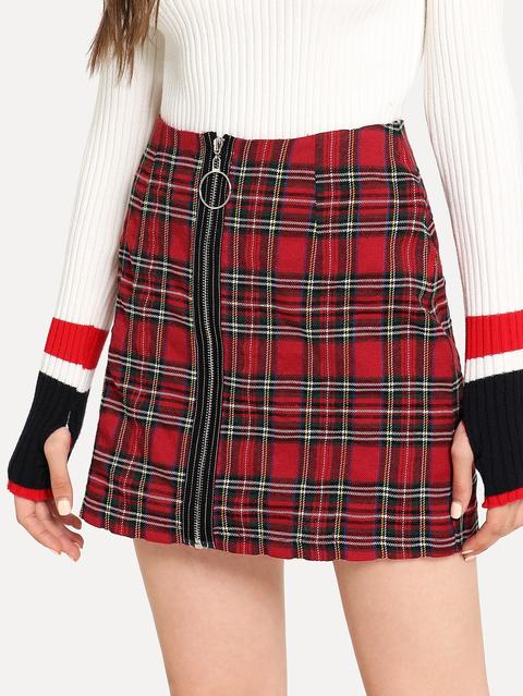 Mini Gonna Fantasia Scozzese Con Zip