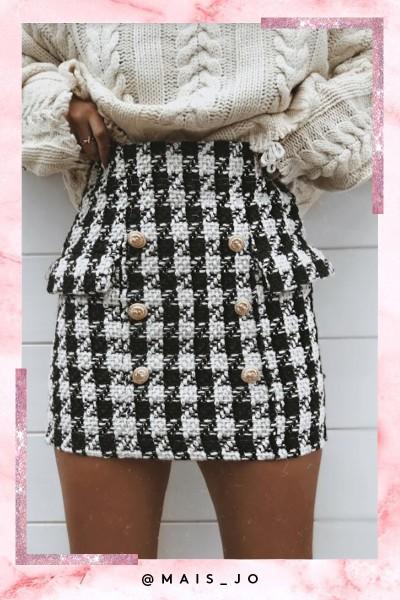 Alice Black & White Dog Tooth Woolen Mini Skirt