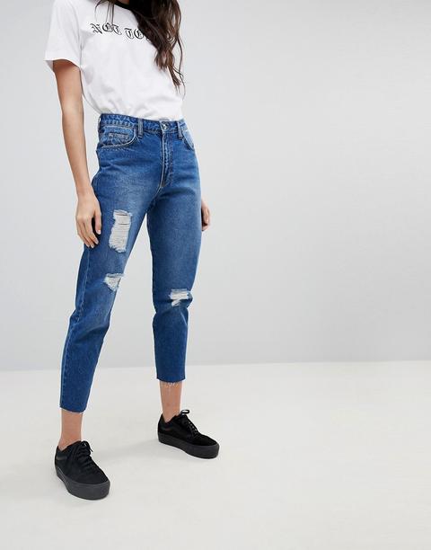 Kubban Raw Hem Distressed Hem Mom Jeans