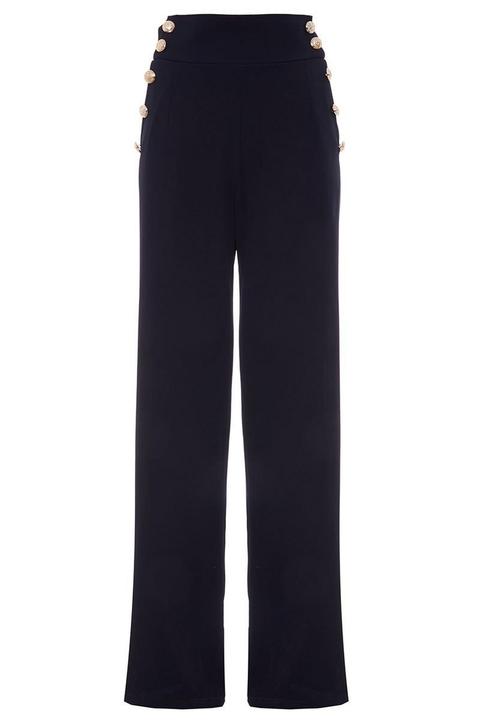 Navy Crepe High Waist Palazzo Trousers