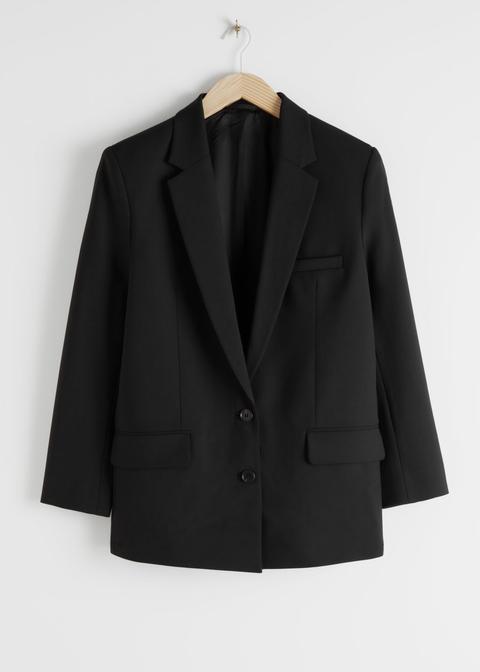 Oversized Wool Blend Blazer - Black