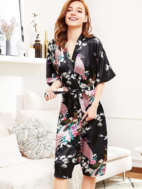 Accappatoio Manica Kimono Satin Florals