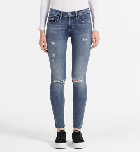 Jeans Alla Caviglia Skinny A Vita Media