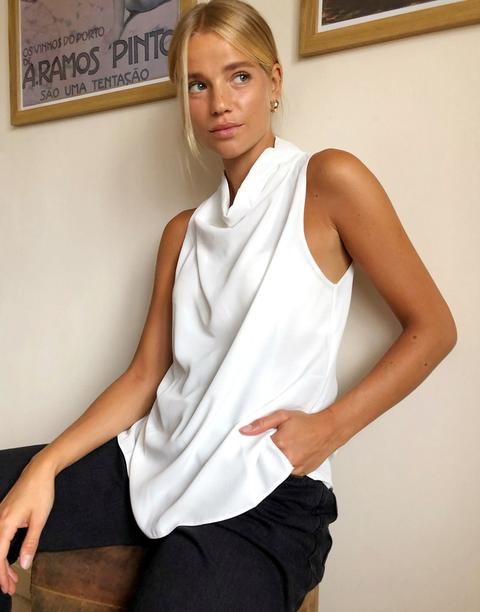 Asos Design - Top Sans Manches Encolure Drapée - Ivoire-blanc